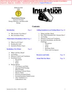 Click in the top half of this page for updated/expanded online articles about building insulation & ventilation inspection, diagnosis, installation, improvement, and retrofit at InspectAPedia.com DOE/CEDepart