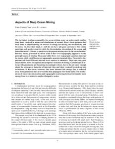 Journal of Oceanography, Vol. 58, pp. 11 to 24, 2002  Review Aspects of Deep Ocean Mixing CHRIS GARRETT* and LOUIS ST. LAURENT