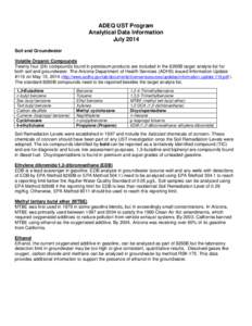 ADEQ UST Program Analytical Data Information July 2014 Soil and Groundwater Volatile Organic Compounds Twenty four (24) compounds found in petroleum products are included in the 8260B target analyte list for