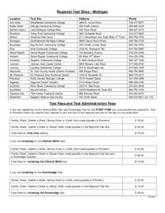 Regional Test Sites - Michigan Location Test Site  Address