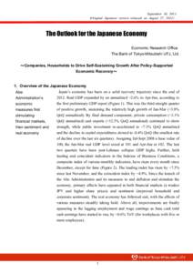 September 10, 2013 (Original Japanese version released on August 27, 2013） The Outlook for the Japanese Economy Economic Research Office The Bank of Tokyo-Mitsubishi UFJ, Ltd.