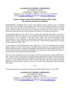 ALABAMA SECURITIES COMMISSION Post Office Box[removed]Montgomery, Alabama[removed]Telephone: ([removed]or[removed]Fax: ([removed]Email: [removed] Website: www.asc.alabama.gov Former Autauga C