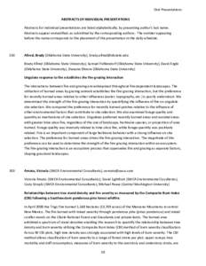 Oral Presentations ABSTRACTS OF INDIVIDUAL PRESENTATIONS Abstracts for individual presentations are listed alphabetically, by presenting author’s last name. Abstracts appear unmodified, as submitted by the correspondin