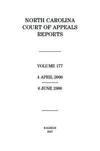 NORTH CAROLINA COURT OF APPEALS REPORTS VOLUME[removed]APRIL 2006