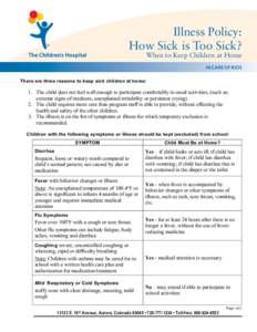 Illness Policy: How is Too Sick? Illness Policy: How Sick Sick is Too Sick?
