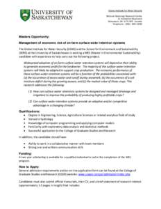 Global Institute for Water Security National Hydrology Research Centre 11 Innovation Boulevard Saskatoon, SK S7N 3H5 Canada Telephone: ([removed]ce