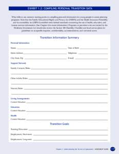 EXHIBIT 1.2: COMPILING PERSONAL TRANSITION DATA What follows are common starting points in compiling personal information for young people in career planning programs. Note that the Family Educational Rights and Privacy 