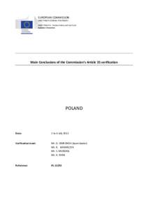 EUROPEAN COMMISSION DIRECTORATE-GENERAL FOR ENERGY DIRECTORATE D - Nuclear Safety and Fuel Cycle Radiation Protection  Main Conclusions of the Commission’s Article 35 verification