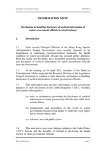 Legislative Council Secretariat  IN12[removed]INFORMATION NOTE Mechanism in handling disclosure of medical information of