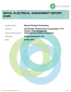 INITIAL ELECTRICAL ASSESSMENT REPORT (EAR) Factory Name: Masco Printing & Embroidery