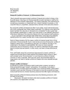 Blue Avocado Jan Masaoka July 2010 Nonprofit Conflict of Interest: A 3-Dimensional View Most nonprofit discussions about conflicts of interest are similar to those in the for-profit sector: they focus on financial benefi