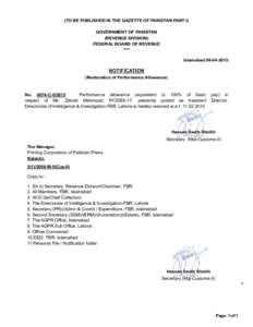 Federal Board of Revenue / Taxation in Pakistan / Inter-Services Intelligence / Islamabad / Directorate General of Intelligence and Investigation / Government of Pakistan / Pakistan / Government