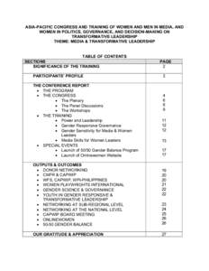 ASIA-PACIFIC CONGRESS AND TRAINING OF WOMEN AND MEN IN MEDIA, AND WOMEN IN POLITICS, GOVERNANCE, AND DECISION-MAKING ON TRANSF