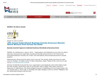 [removed]10th Annual International Business Awards Announce Stevie(R) Award Winners From Across the Globe Sign In