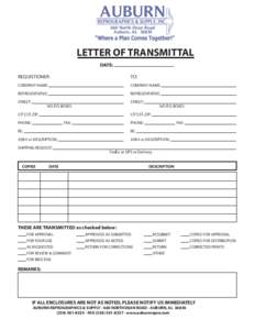 LETTER OF TRANSMITTAL DATE: REQUISTIONER: TO: