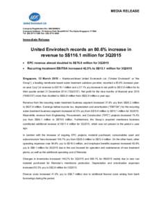 MEDIA RELEASE  Company Registration No: 200306466G Company Address: 10 Science Park Road #01-01 The Alpha SingaporeTel: (Fax: (