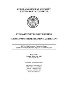 JBC Staff Budget Briefing: FY[removed]                                                                                          Staff Working Document – Does Not Represent Committee Decision