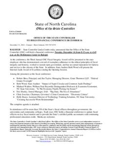 State of North Carolina LINDA COMBS STATE CONTROLLER Office of the State Controller