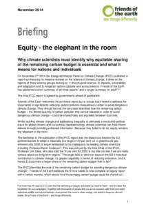 NovemberEquity - the elephant in the room Why climate scientists must identify why equitable sharing of the remaining carbon budget is essential and what it means for nations and individuals