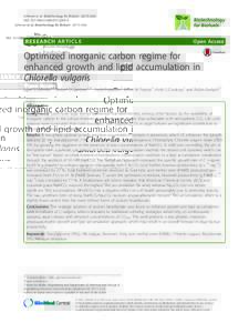 Optimized inorganic carbon regime for enhanced growth and lipid accumulation in Chlorella vulgaris