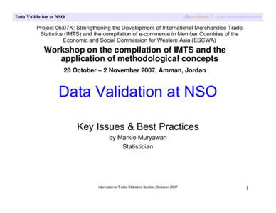 Data Validation at NSO  Project 06/07K: Strengthening the Development of International Merchandise Trade Statistics (IMTS) and the compilation of e-commerce in Member Countries of the Economic and Social Commission for W