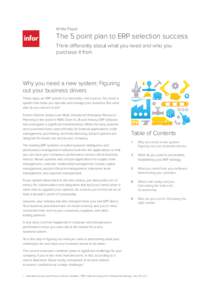 White Paper  The 5 point plan to ERP selection success Think differently about what you need and who you purchase it from