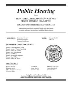 Public Hearing before SENATE HEALTH HUMAN SERVICES AND SENIOR CITIZENS COMMITTEE SENATE CONCURRENT RESOLUTION No. 130