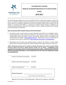 AUTHORIZATION TO RELEASE FINANCIAL AID INFORMATION/PRIVACY OF STUDENT RECORDS (FERPA