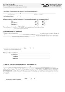 BLOOD TESTING  PROFESSIONA L BOXING AND COMB AT SPORTS BOARD OF VICTORIA