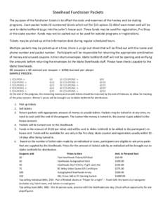 Steelhead Fundraiser Packets The purpose of the fundraiser tickets is to offset the costs and expenses of the hockey and ice skating programs. Each packet holds 10 numbered tickets which sell for $15 apiece. $5.00 of eac
