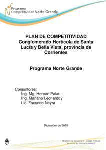 PLAN DE COMPETITIVIDAD Conglomerado Hortícola de Santa Lucía y Bella Vista, provincia de Corrientes  Programa Norte Grande