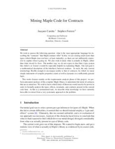 CALCULEMUSMining Maple Code for Contracts Jacques Carette 1 Stephen Forrest 2 Computing and Software McMaster University