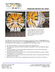 TUNNELING PROCESS FACT SHEET  (Left and above)This is the tunnel boring machine (TBM) that has been designed specifically for the geotechnical conditions under Government Cut. It is as high as a