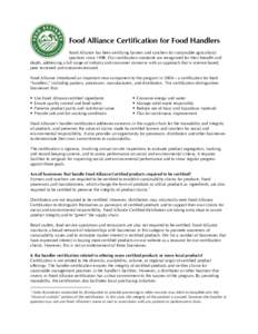 Food Alliance Certification for Distributors