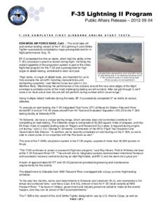 F-35 Lightning II Program Public Affairs Release – [removed]F[removed]B  C O M P L E T E S