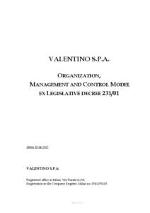VALENTINO S.P.A. ORGANIZATION, MANAGEMENT AND CONTROL MODEL EX LEGISLATIVE DECREE[removed]Milan[removed]