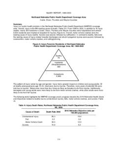 INJURY REPORT, [removed]Northeast Nebraska Public Health Department Coverage Area Cedar, Dixon, Thurston and Wayne Counties Summary Injury is a public health problem in the Northeast Nebraska Public Health Department (N