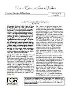 North Country Peace Builder Minnesota Fellowship of Reconciliation Volume 57, No. 2 June 2006