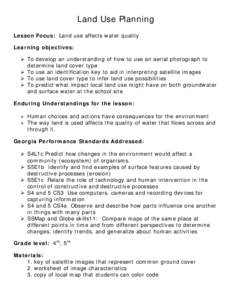 Land Use Planning Lesson Focus: Land use affects water quality Learning objectives:  To develop an understanding of how to use an aerial photograph to determine land cover type  To use an identification key to aid 