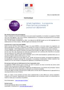 Paris, le 12 septembre[removed]Communiqué Achats hospitaliers : le programme Phare tient ses promesses et