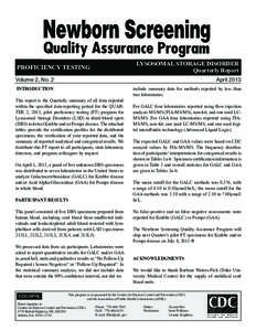 LYSOSOMAL STORAGE DISORDER Quarterly Report PROFICIENCY TESTING Volume 2, No. 2