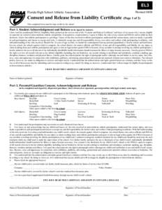 EL3 Florida High School Athletic Association Consent and Release from Liability Certificate  Revised 09/09