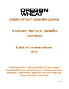 Following is a list of Oregon Wheat Growers League Associate Business member partners. We appreciate their support of Oregon wheat producers, and encourage you to patronize their businesses! Eff