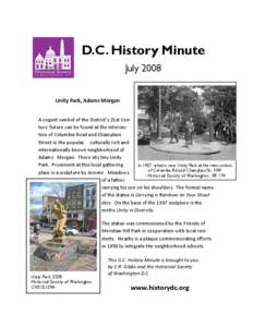 D.C. History Minute July 2008              Unity Park, Adams Morgan 