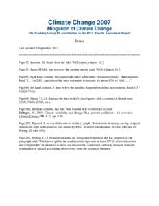 Climate Change 2007 Mitigation of Climate Change The Working Group III contribution to the IPCC Fourth Assessment Report Errata Last updated 9 September 2013