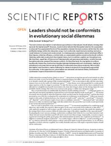 www.nature.com/scientificreports  OPEN Leaders should not be conformists in evolutionary social dilemmas