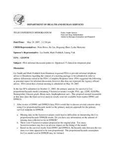 FDA Informal Discussion Points re: Sipuleucel-T Clinical Development Plan - Provenge, May 19, 2007