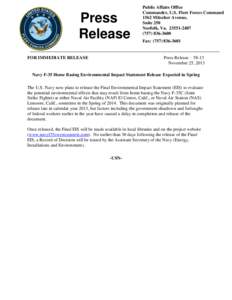 Press Release Public Affairs Office Commander, U.S. Fleet Forces Command 1562 Mitscher Avenue,