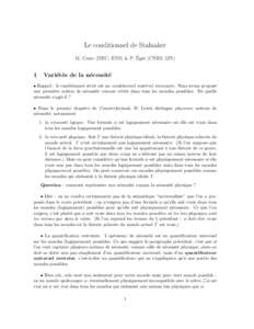 Le conditionnel de Stalnaker ´ e (CNRS, IJN) M. Cozic (DEC, ENS) & P. Egr´ 1