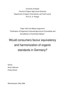 Would consumers favour equivalency and harmonization of organic standards in Germany?